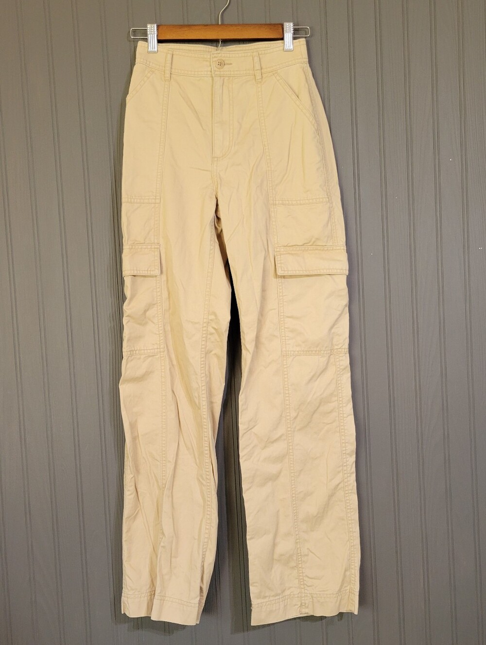 Abercrombie & Fitch Utility Cargo Pants High-Rise Cotton Khaki Women's 25 Long